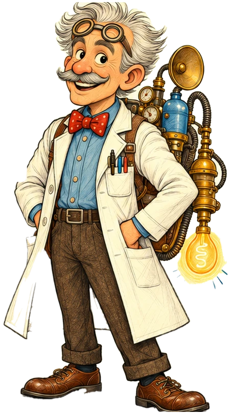 Midnight McLean, hands on hips, wearing his gadget backpack